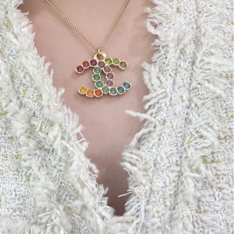 Chanel香奈兒超美彩色雙C大logo項鍊-2