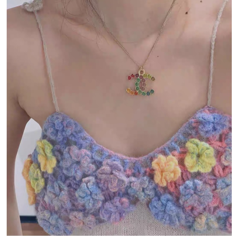Chanel香奈兒超美彩色雙C大logo項鍊-3