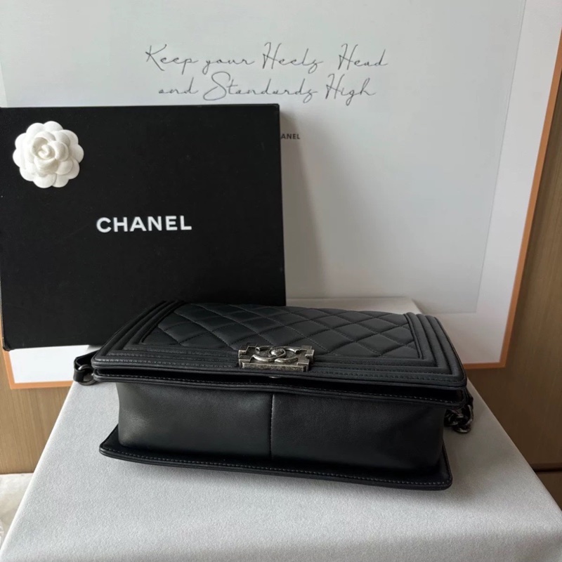 全網最低價😍Chanel黑銀中大號牛皮leboy鏈條單肩斜挎包-9