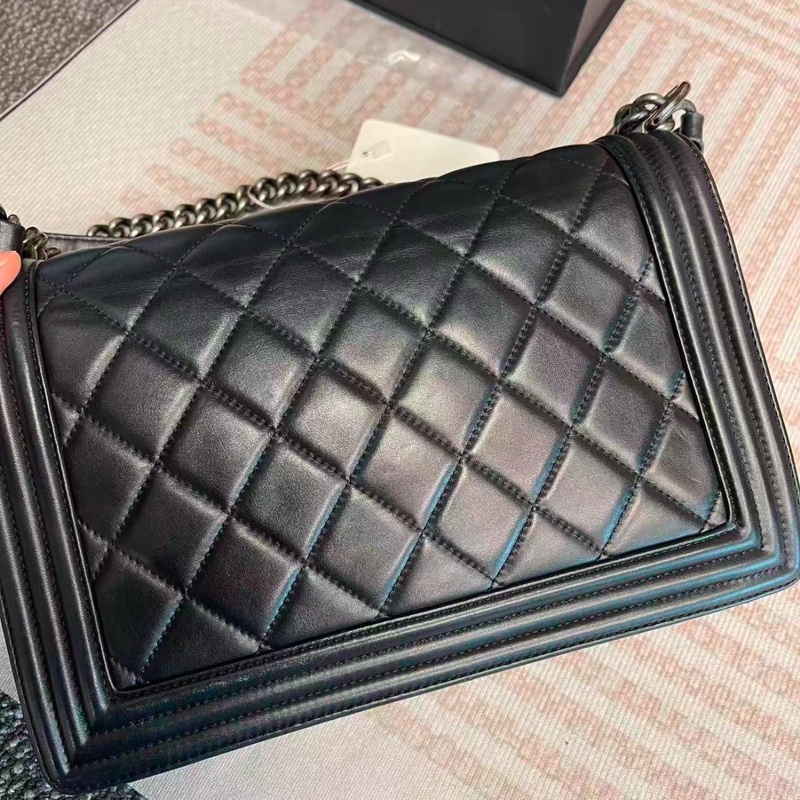 全網最低價😍Chanel黑銀中大號牛皮leboy鏈條單肩斜挎包-11