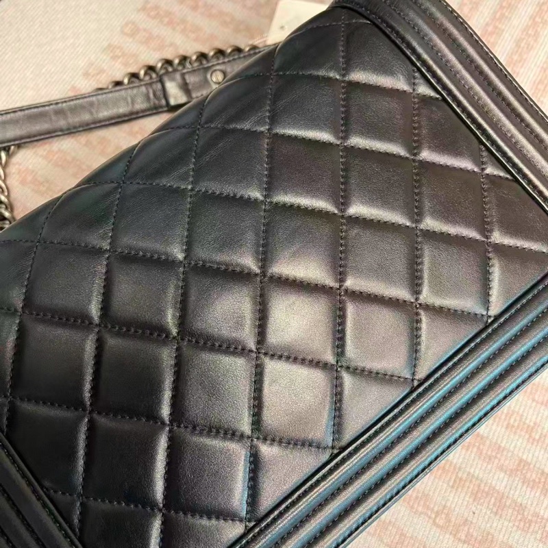 全網最低價😍Chanel黑銀中大號牛皮leboy鏈條單肩斜挎包-12