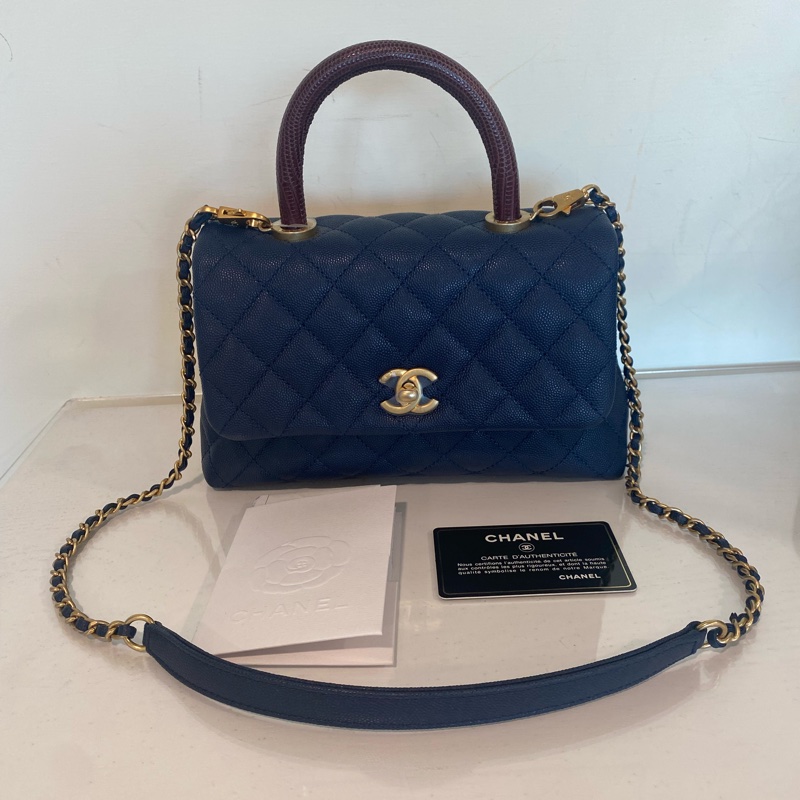 Chanel 深藍色蜥蜴皮手柄cocohandle-0
