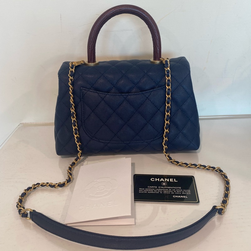 Chanel 深藍色蜥蜴皮手柄cocohandle-1