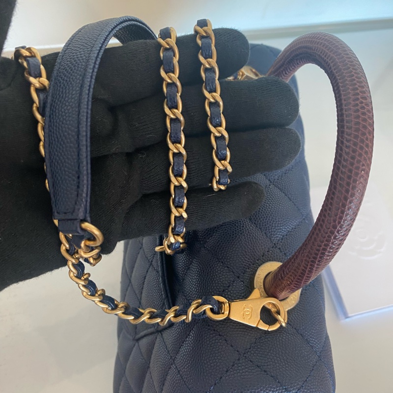 Chanel 深藍色蜥蜴皮手柄cocohandle-17