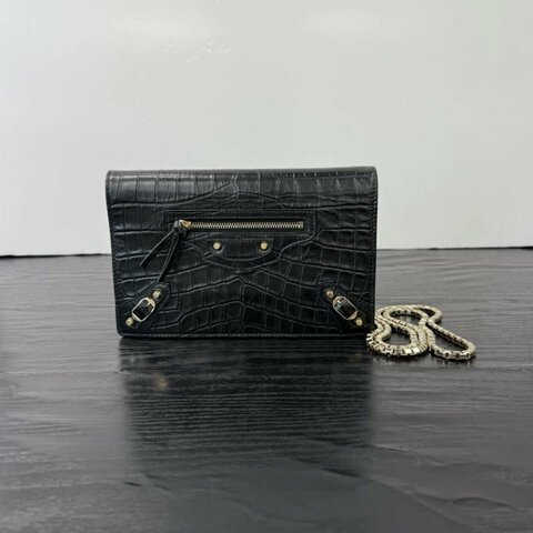 BALENCIAGA 黑金機車WOC肩背斜背包 21*13*3 99新配件塵袋