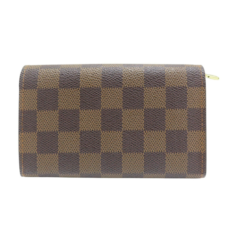 棕色 棋盤格 帆布 orte-Monnaie Billets Tresor 扣式中夾 N61730-1