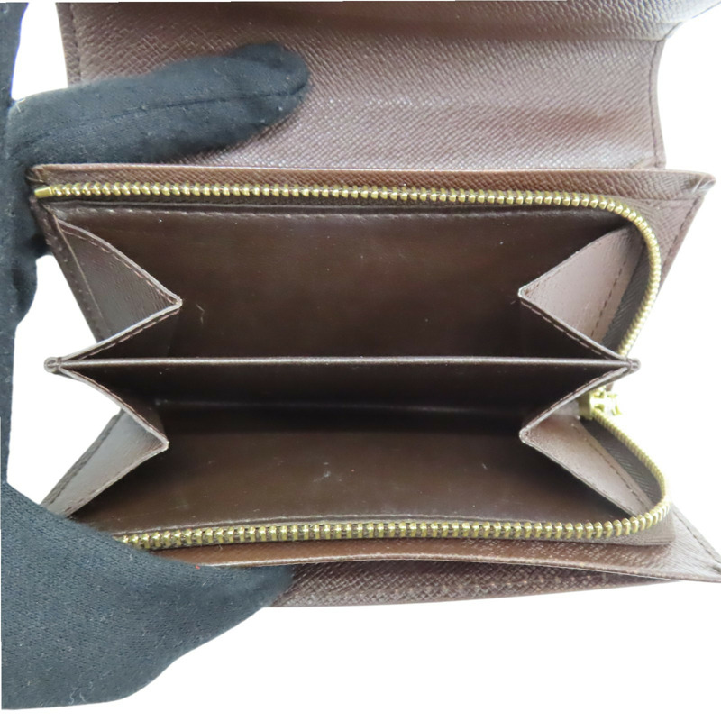 棕色 棋盤格 帆布 orte-Monnaie Billets Tresor 扣式中夾 N61730-5