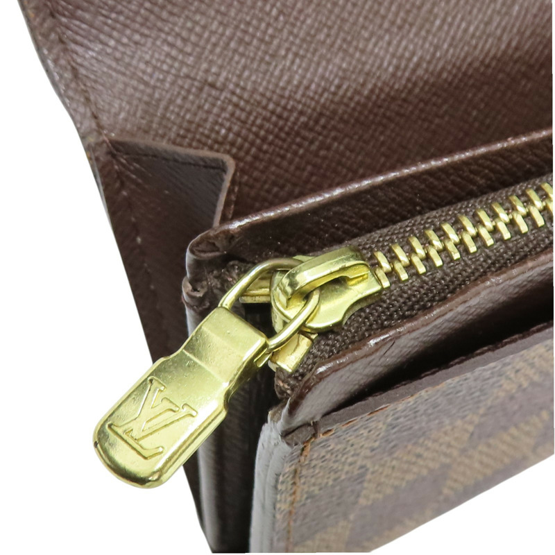 棕色 棋盤格 帆布 orte-Monnaie Billets Tresor 扣式中夾 N61730-8
