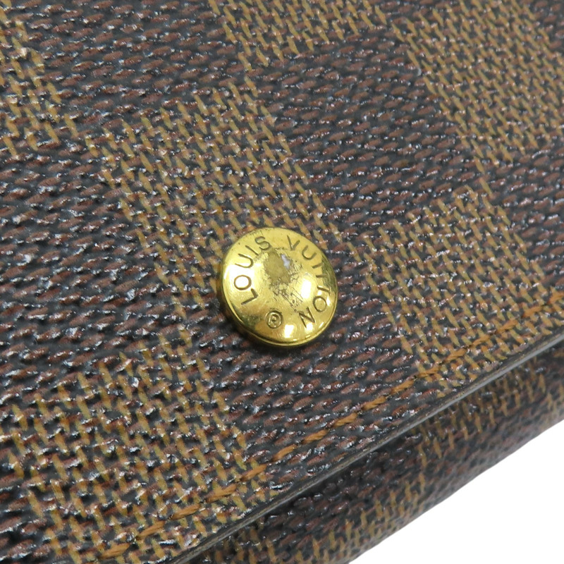 棕色 棋盤格 帆布 orte-Monnaie Billets Tresor 扣式中夾 N61730-9