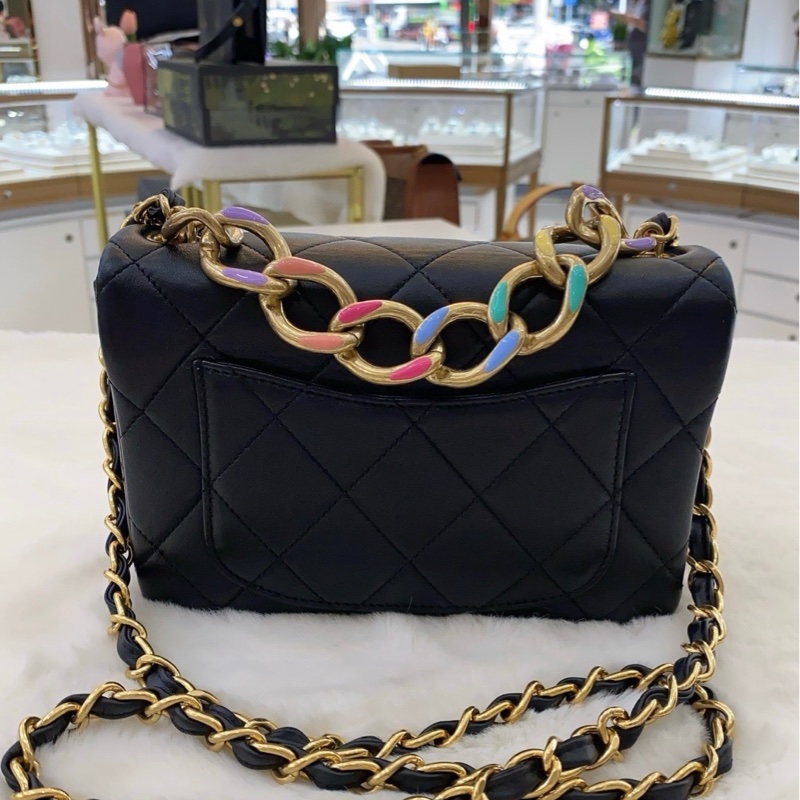 Chanel香奈兒小羊皮23C琺瑯彩色粗鏈條口蓋包,晶片款 尺寸21*15*9cm-2