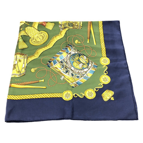 HERMES Carre90 圍巾 絲綢 綠藍 二手 女士