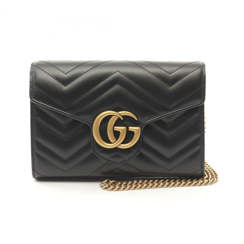 GUCCI GG Marmont 鏈條單肩包 474575DTD1T1000 皮革黑色全新女款