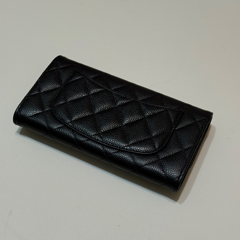 『全新』Chanel黑金荔枝牛皮CF長夾-1