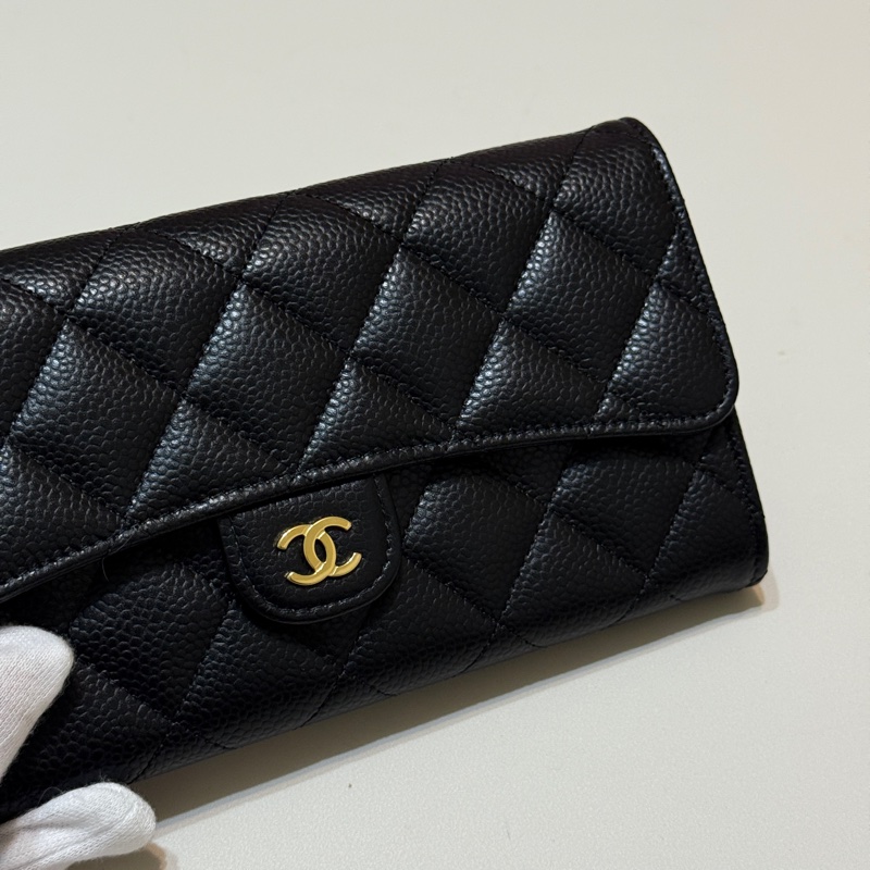 『全新』Chanel黑金荔枝牛皮CF長夾-3