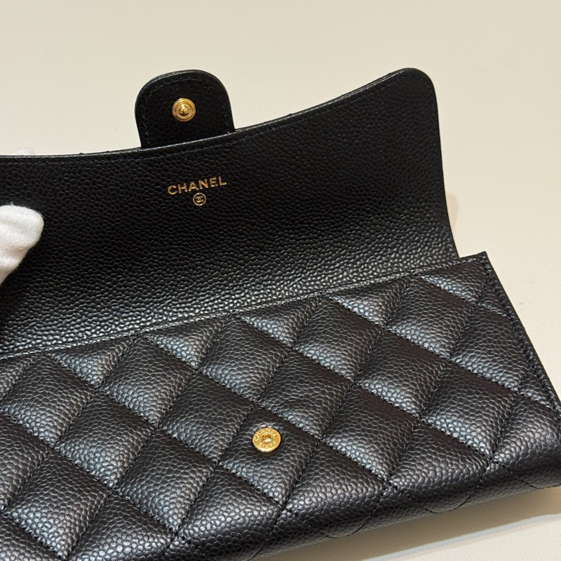『全新』Chanel黑金荔枝牛皮CF長夾-4