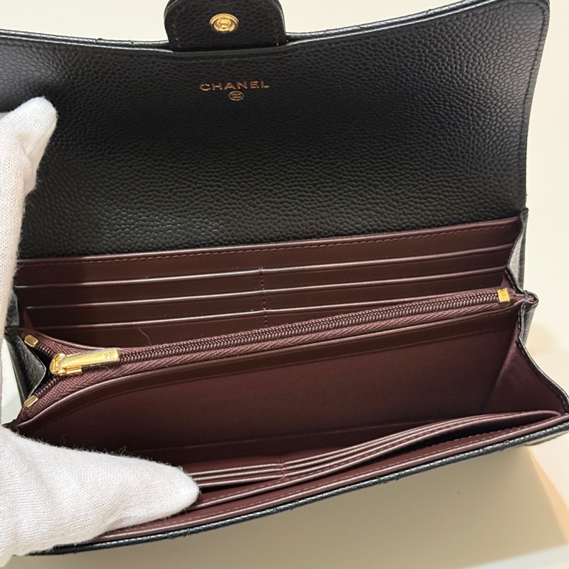 『全新』Chanel黑金荔枝牛皮CF長夾-13