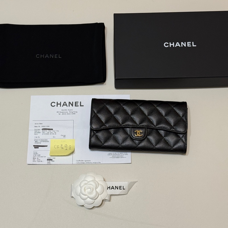『全新』Chanel黑金荔枝牛皮CF長夾-16