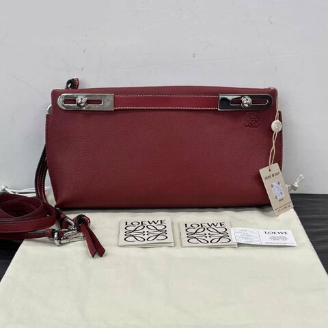 LOEWE 紅銀Missy小號牛皮肩背手提包 27*5*14.5 98新配件塵袋