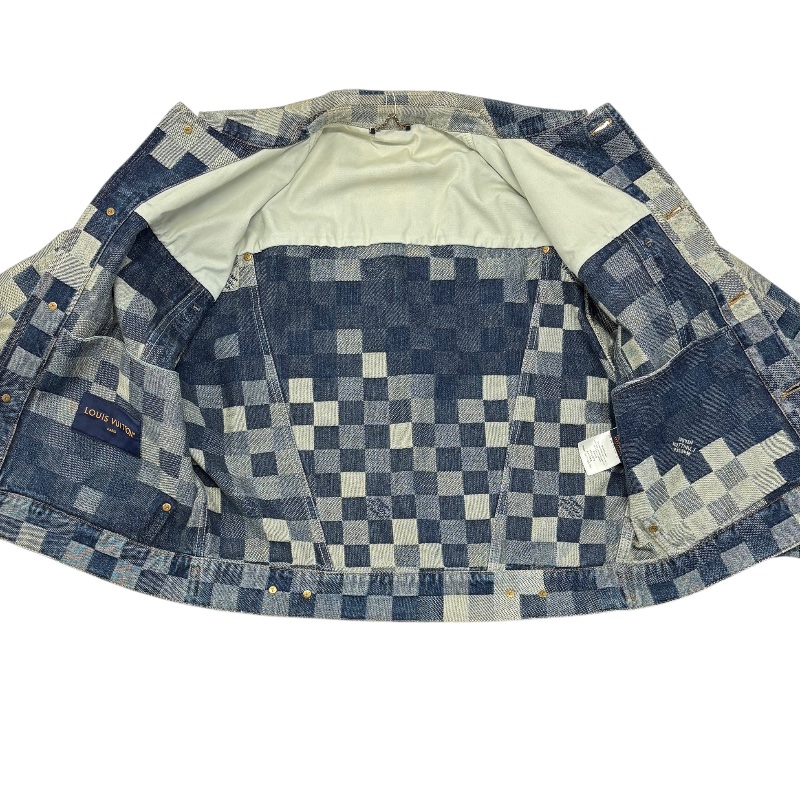 LOUIS VUITTON 路易威登 DAMIER 棋盤格丹寧外套 牛仔外套 棉 藍色 珍珠釦-5