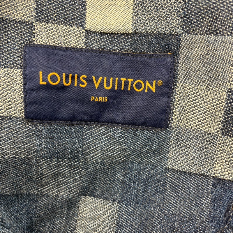 LOUIS VUITTON 路易威登 DAMIER 棋盤格丹寧外套 牛仔外套 棉 藍色 珍珠釦-6