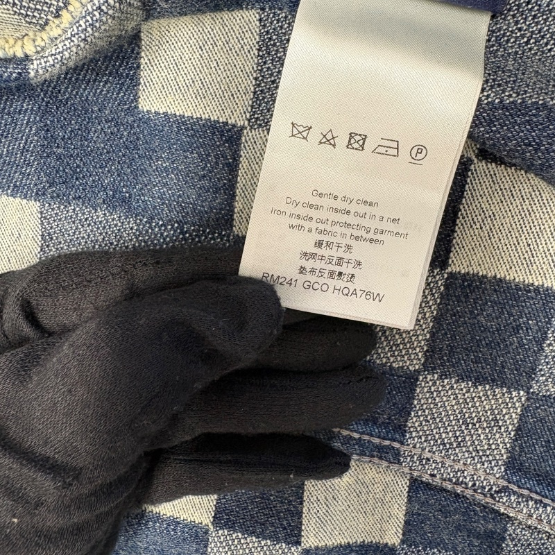 LOUIS VUITTON 路易威登 DAMIER 棋盤格丹寧外套 牛仔外套 棉 藍色 珍珠釦-9