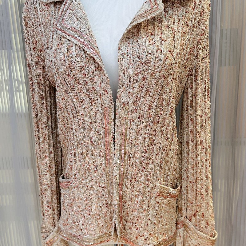 Chanel/香奈兒上衣 針織外套 米色彩點花紗 優雅時尚女裝38碼-0