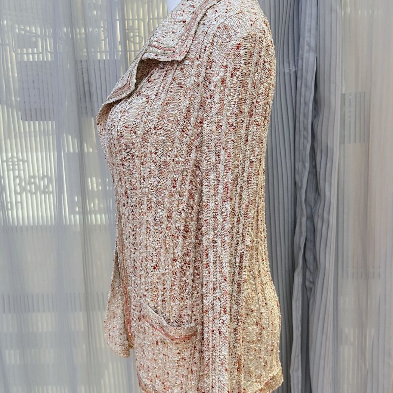 Chanel/香奈兒上衣 針織外套 米色彩點花紗 優雅時尚女裝38碼-1