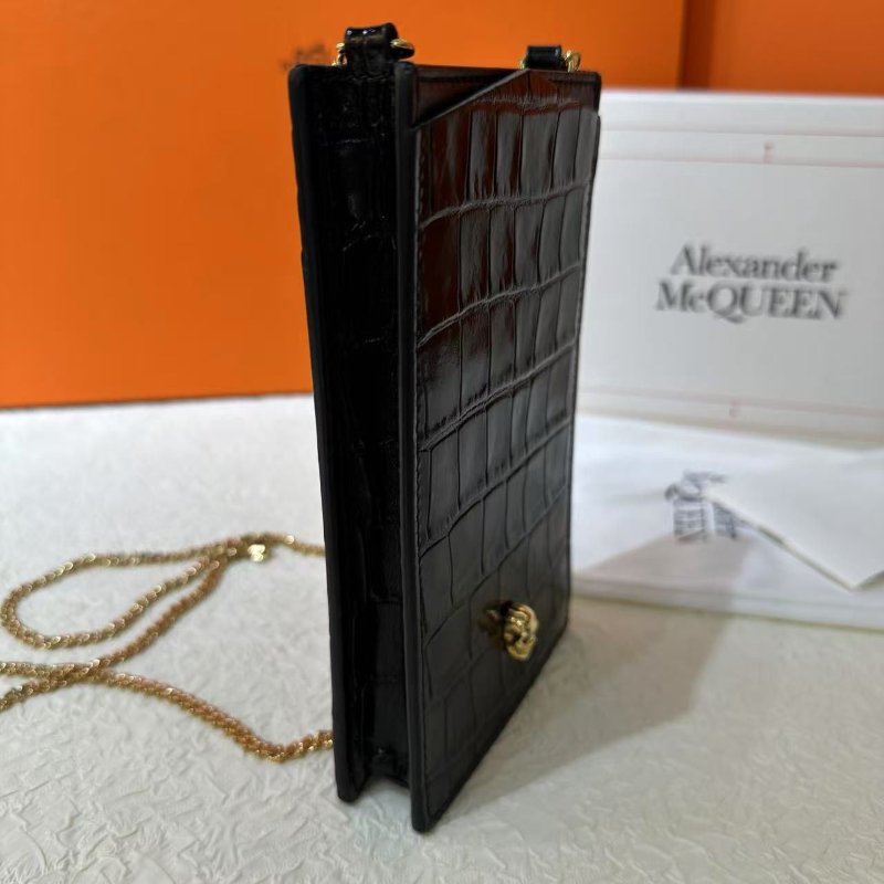亞歷山大麥昆/Alexander McQueen竪版錢包 長款卡包 錢夾 稀有霧面鰐魚紋 個性鏈條挎包 可放手機鑰匙等 材質:牛皮霧面壓鰐魚紋-5