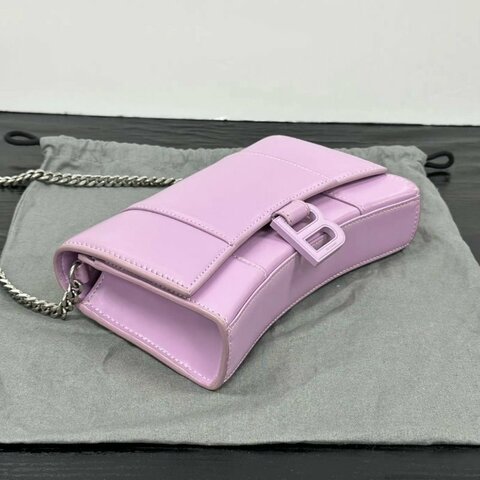 BALENCIAGA 淺紫色hourglass沙漏肩背斜背包 19.3*11.9*4.8 98新配件塵袋