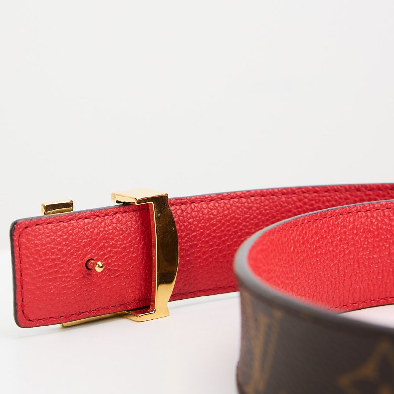 二手Lv 雙面皮帶/老花紅色-7