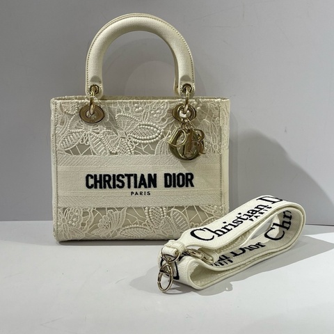 Dior 迪奧白色刺繡 中號戴妃包尺寸約24*11*20