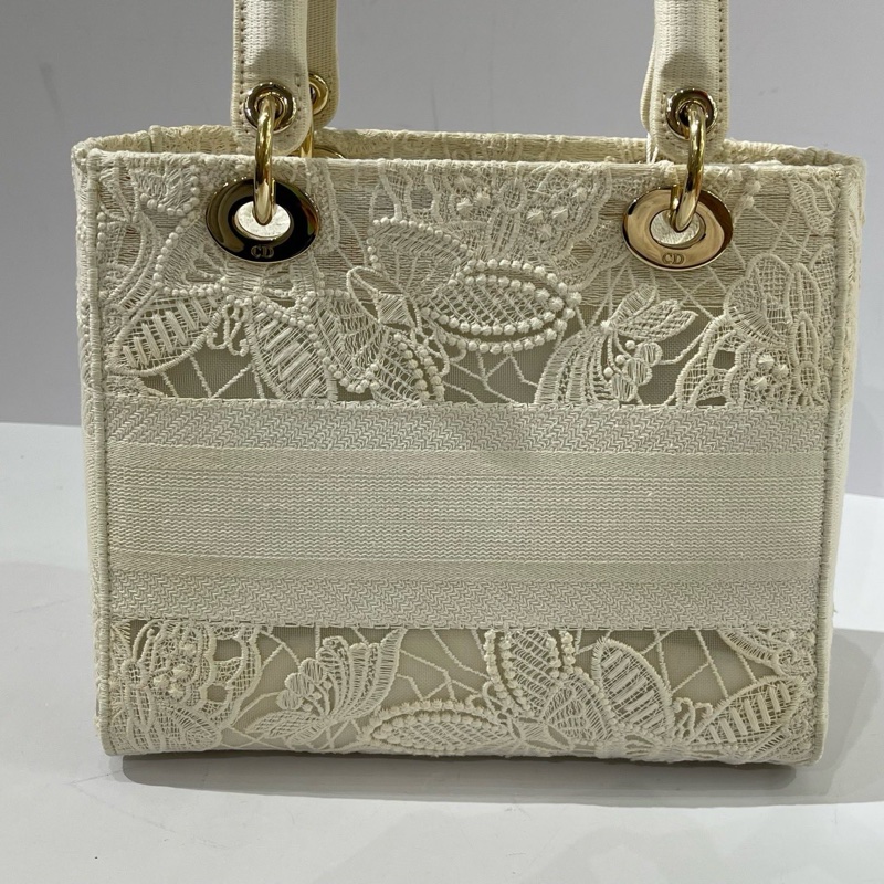 Dior 迪奧白色刺繡 中號戴妃包尺寸約24*11*20-2