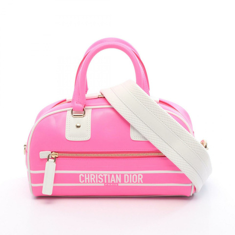 Christian Dior Vibe Mini Bowling 單肩包 手提包 皮革 粉紅色 白色 二手 女士