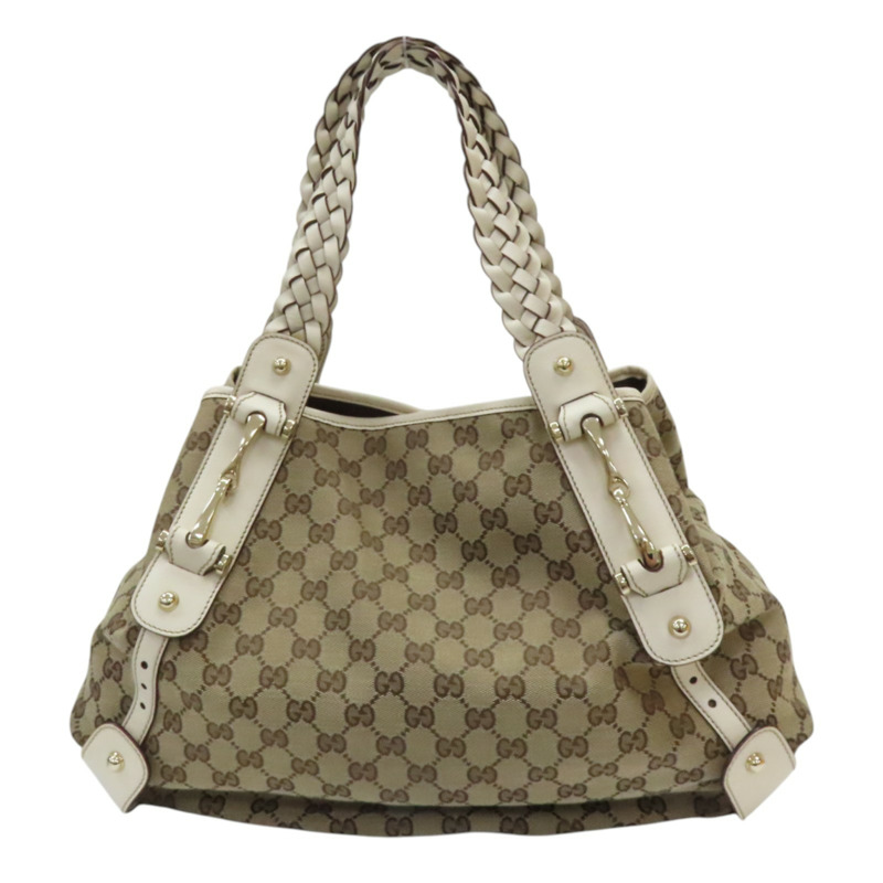 棕色 GG帆布 米白 牛皮 Pelham 肩背包 137621-1