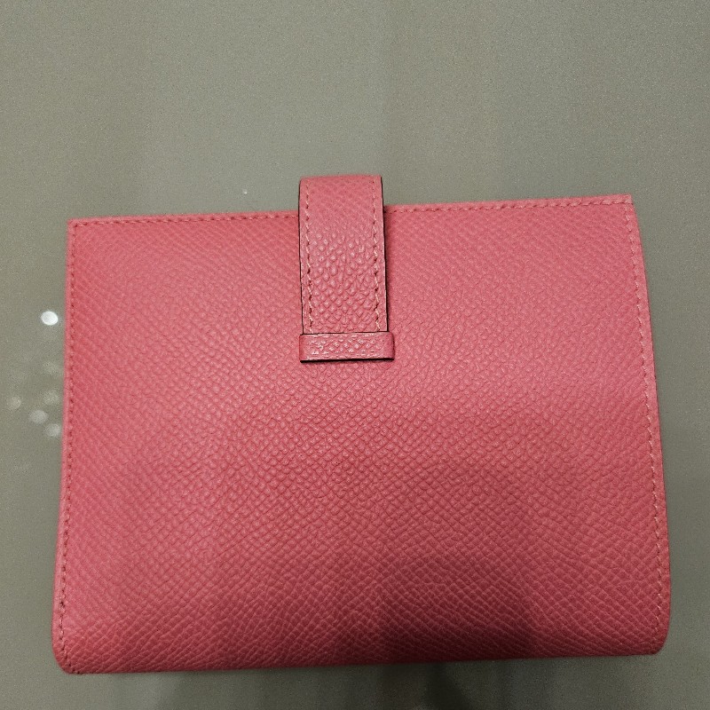 Hermes 梅粉紅H logo牛皮短夾-2