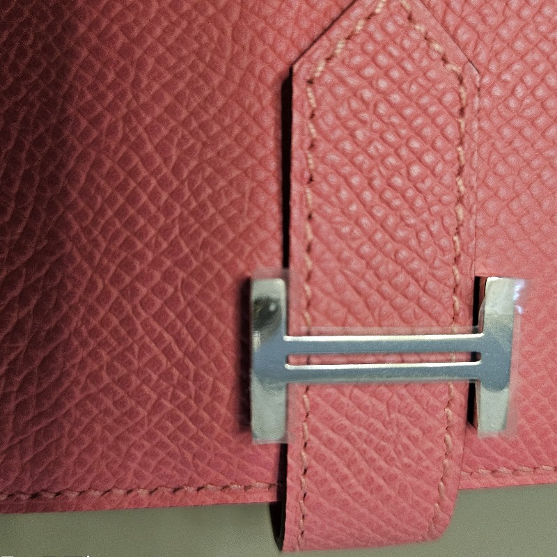 Hermes 梅粉紅H logo牛皮短夾-10