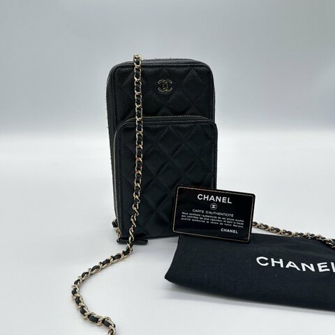 CHANEL 香奈兒 荔枝牛皮 手機包 鏈條包 WOC包 （4卡位＋兩分層大容量＿