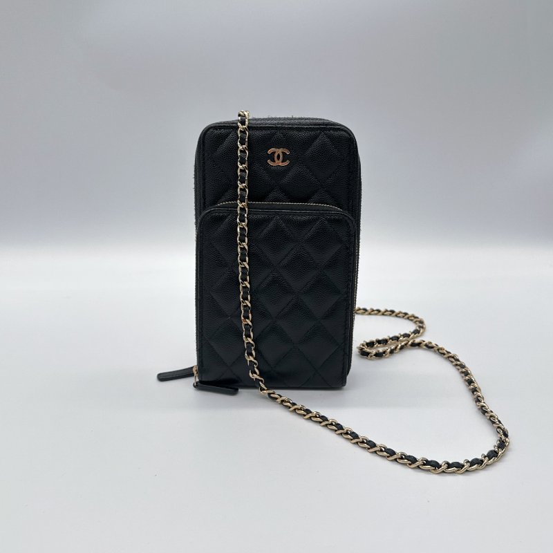 CHANEL 香奈兒 荔枝牛皮 手機包 鏈條包 WOC包 （4卡位＋兩分層手機位）-1
