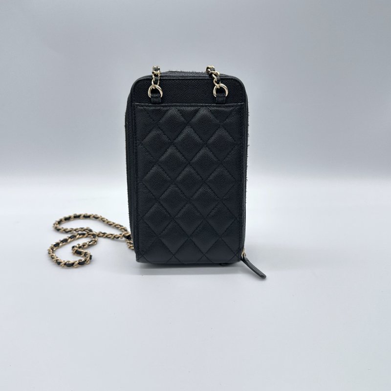 CHANEL 香奈兒 荔枝牛皮 手機包 鏈條包 WOC包 （4卡位＋兩分層手機位）-3
