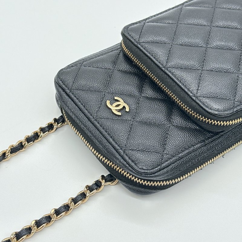 CHANEL 香奈兒 荔枝牛皮 手機包 鏈條包 WOC包 （4卡位＋兩分層手機位）-4