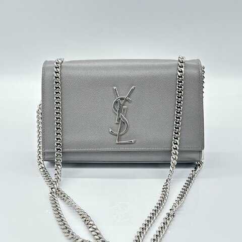 YSL KATE 灰色 魚子醬 牛皮 鏈條 斜背包 單肩包
