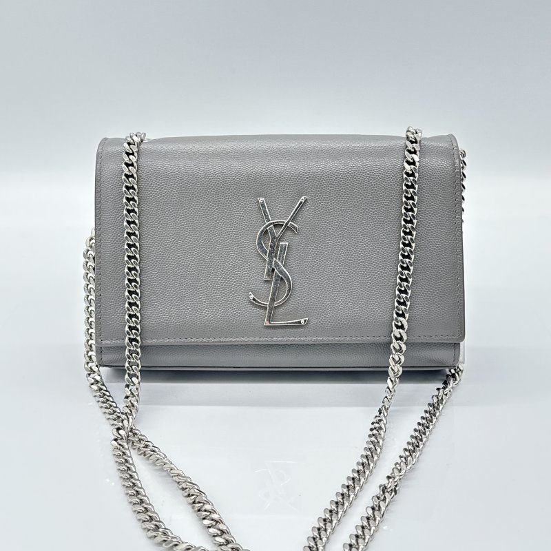 YSL KATE 灰色 魚子醬 牛皮 鏈條 斜背包 單肩包-0