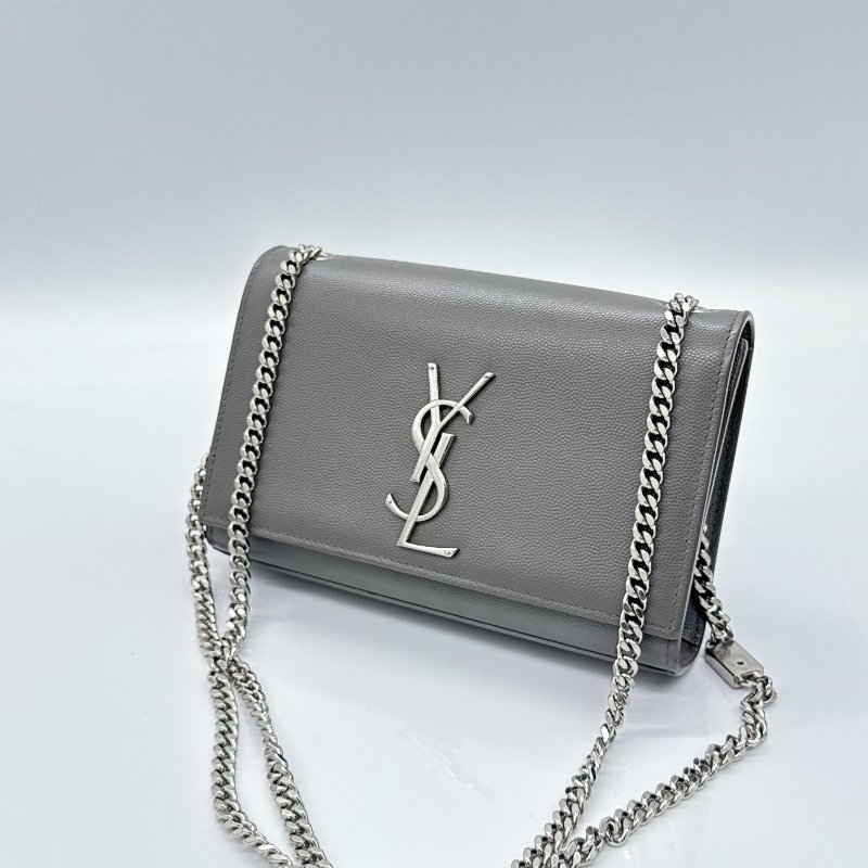 YSL KATE 灰色 魚子醬 牛皮 鏈條 斜背包 單肩包-1