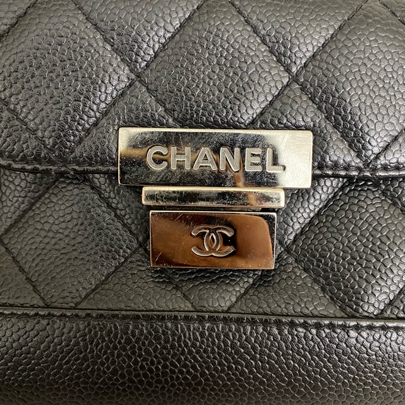 Chanel 香奈兒黑銀荔枝牛皮腋下包-5