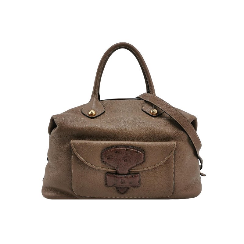 Loewe 牛皮 鴕鳥皮 拼色 拉鍊 單肩包-0