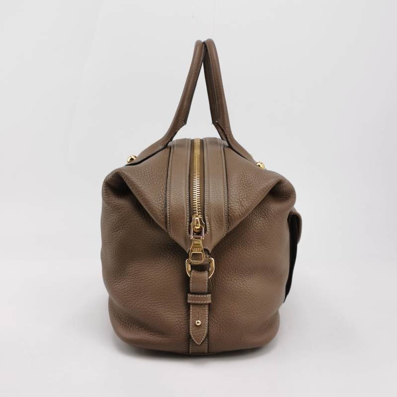 Loewe 牛皮 鴕鳥皮 拼色 拉鍊 單肩包-3