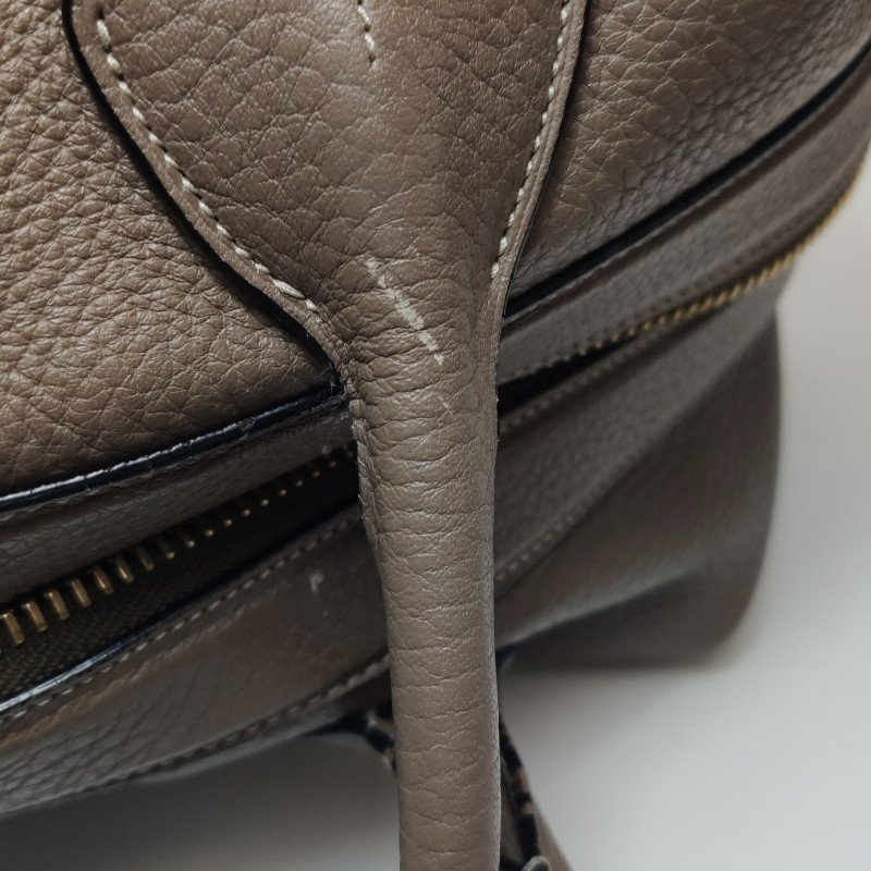 Loewe 牛皮 鴕鳥皮 拼色 拉鍊 單肩包-17