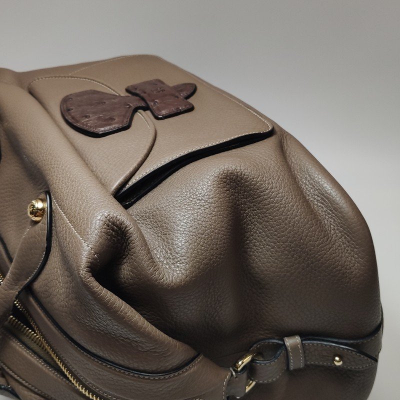 Loewe 牛皮 鴕鳥皮 拼色 拉鍊 單肩包-19