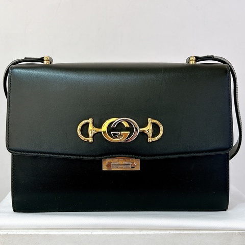 Gucci zumi系列黑掀蓋斜背包
