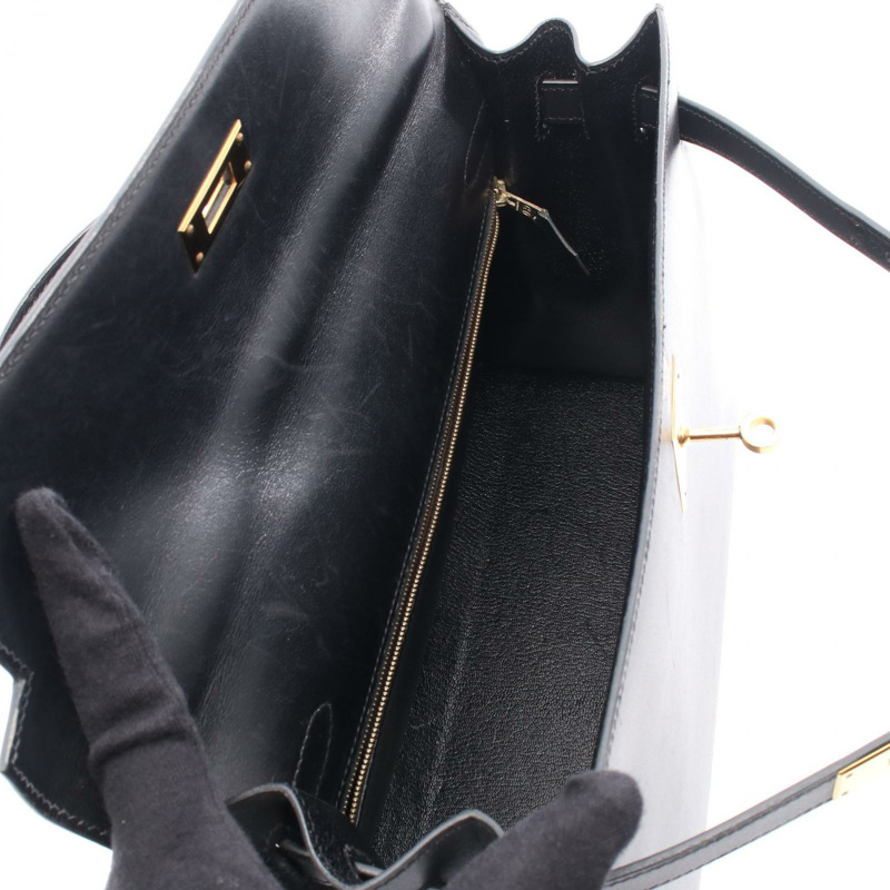 愛馬仕 Kelly 32 肩背包 盒裝小牛皮 小牛皮 黑色 二手 Z GHW-2